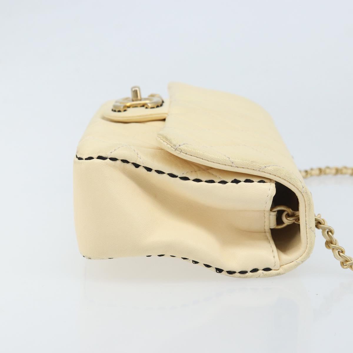 CHANEL Matelasse 22 Chain Shoulder Bag Lamb Skin Ivory Gold CC Auth 170660SAV