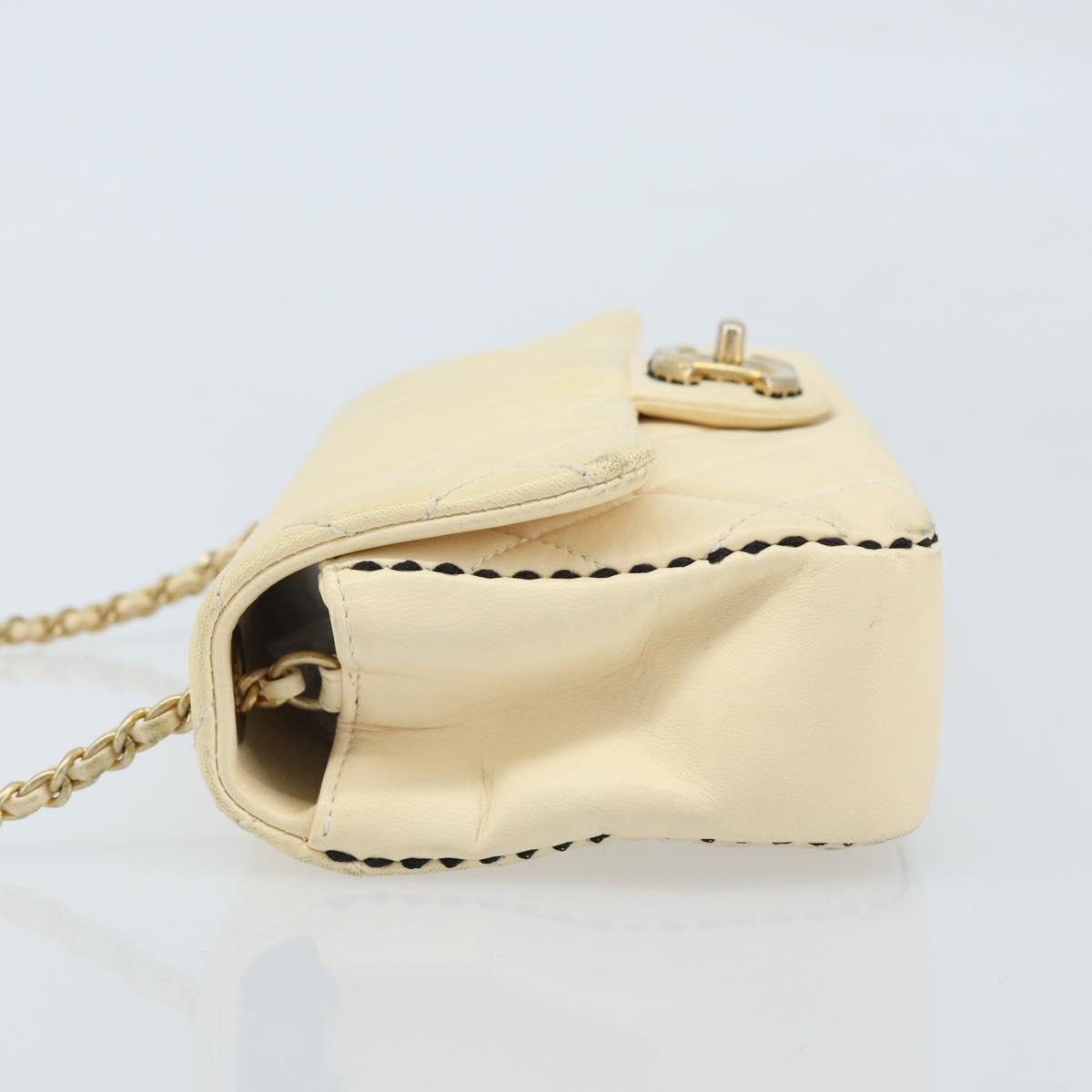 CHANEL Matelasse 22 Chain Shoulder Bag Lamb Skin Ivory Gold CC Auth 170660SAV