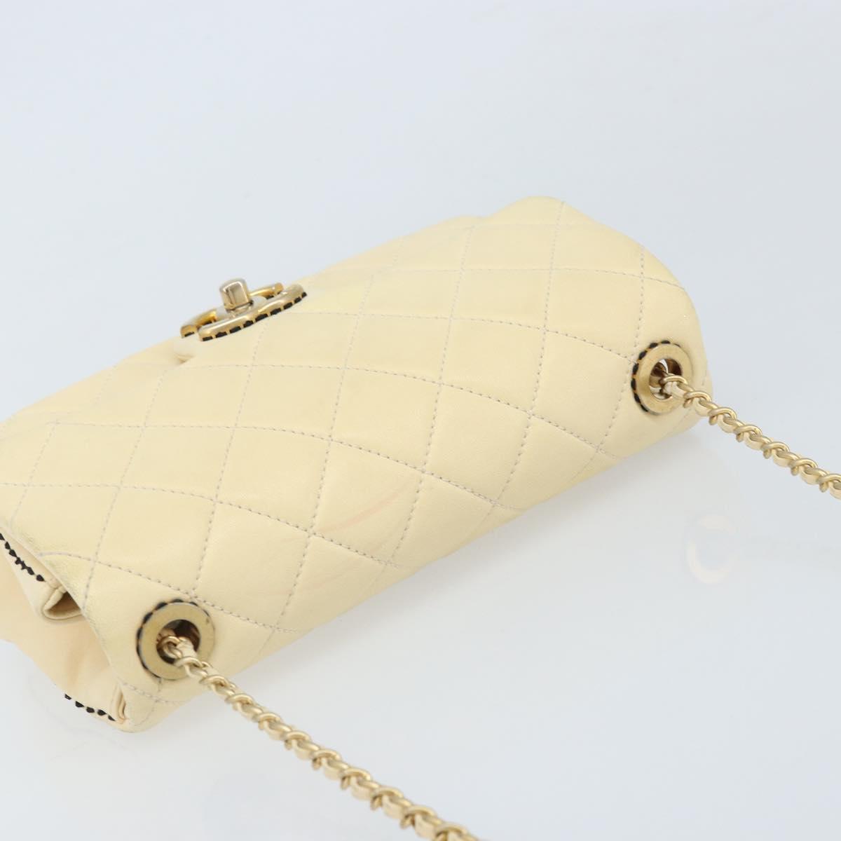 CHANEL Matelasse 22 Chain Shoulder Bag Lamb Skin Ivory Gold CC Auth 170660SAV