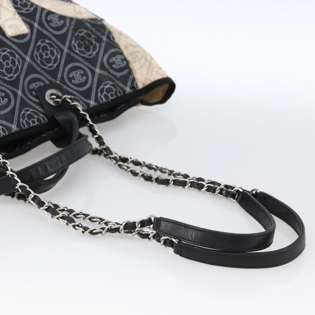 CHANEL Chain Matelasse Shoulder Bag Coated Canvas Black Silver CC Auth 170665A