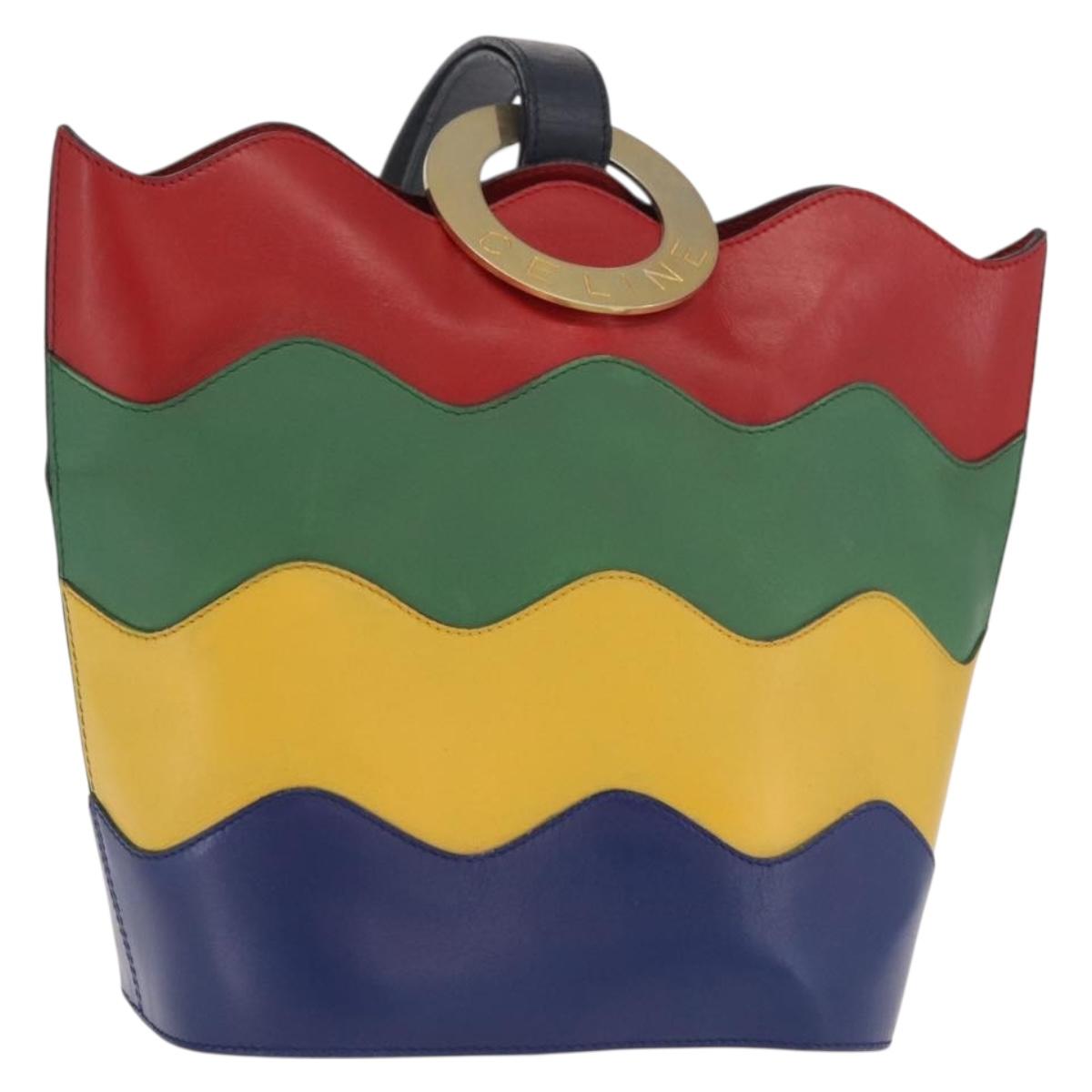 CELINE Circle Shoulder Bag Leather Multicolor Gold Auth 170678