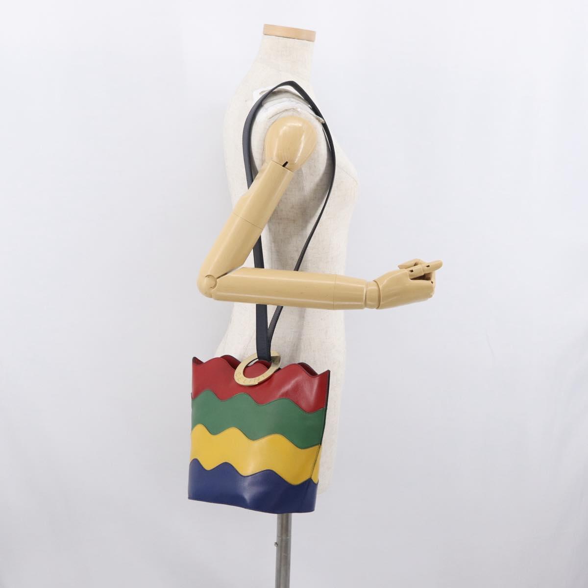 CELINE Circle Shoulder Bag Leather Multicolor Gold Auth 170678