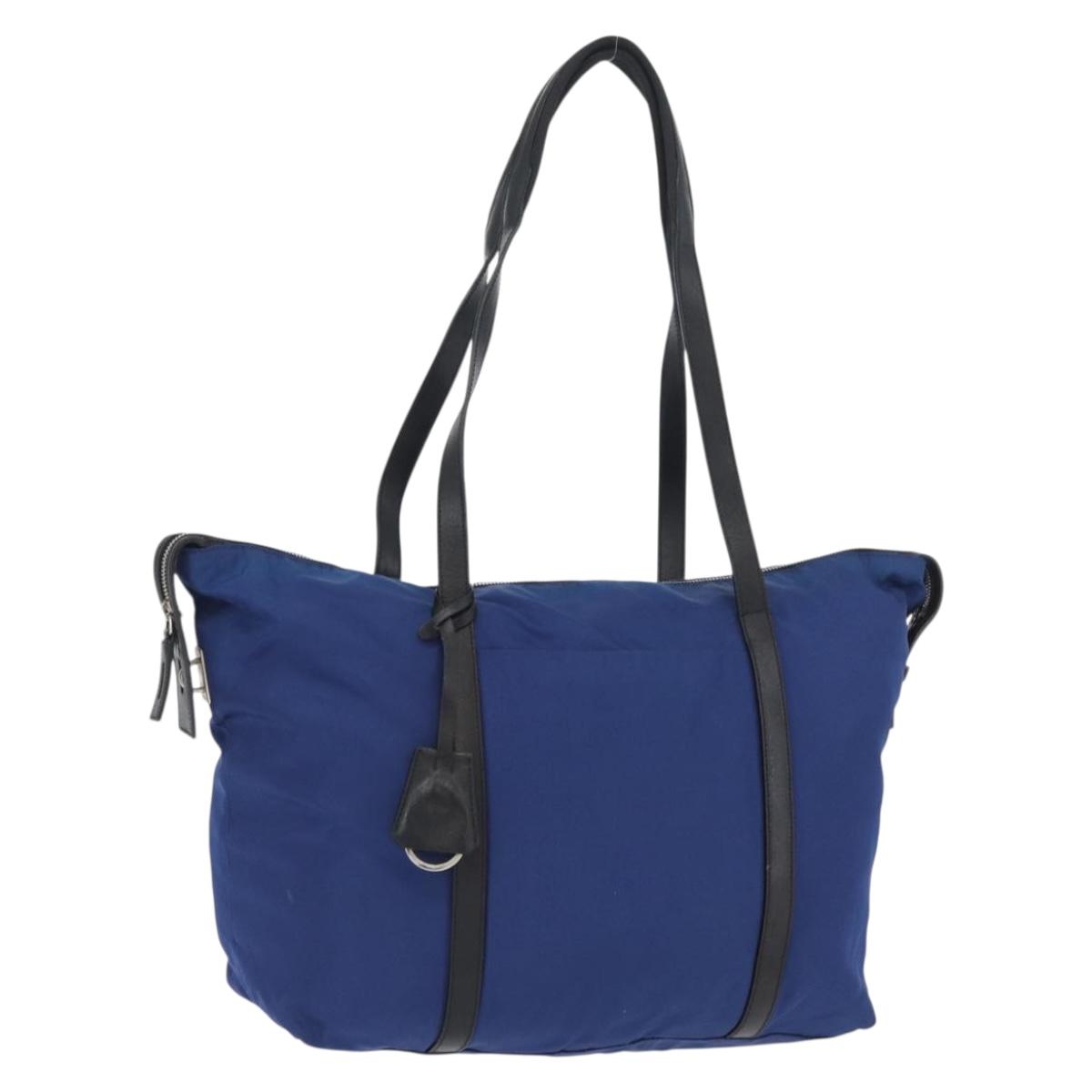 PRADA Tote Bag Nylon Blue Silver Auth 170684