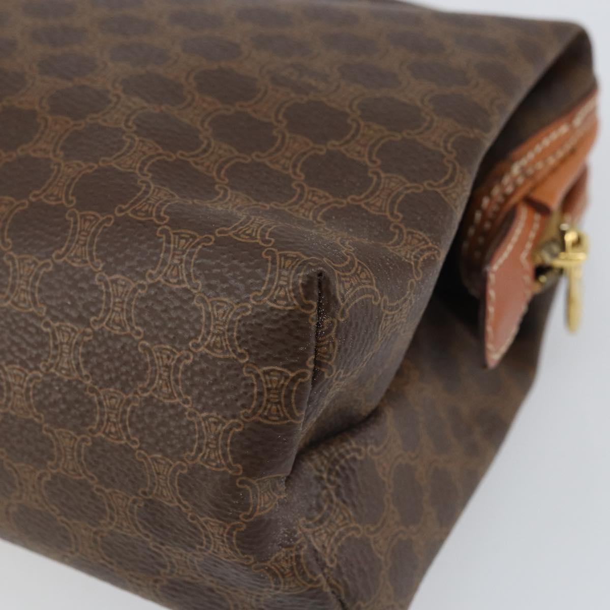 CELINE Macadam Canvas Pouch PVC Leather Brown Gold Auth 170685