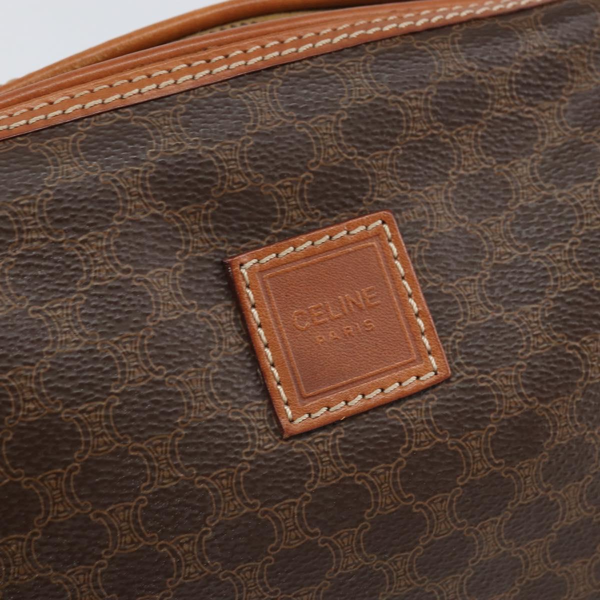 CELINE Macadam Canvas Pouch PVC Leather Brown Gold Auth 170685