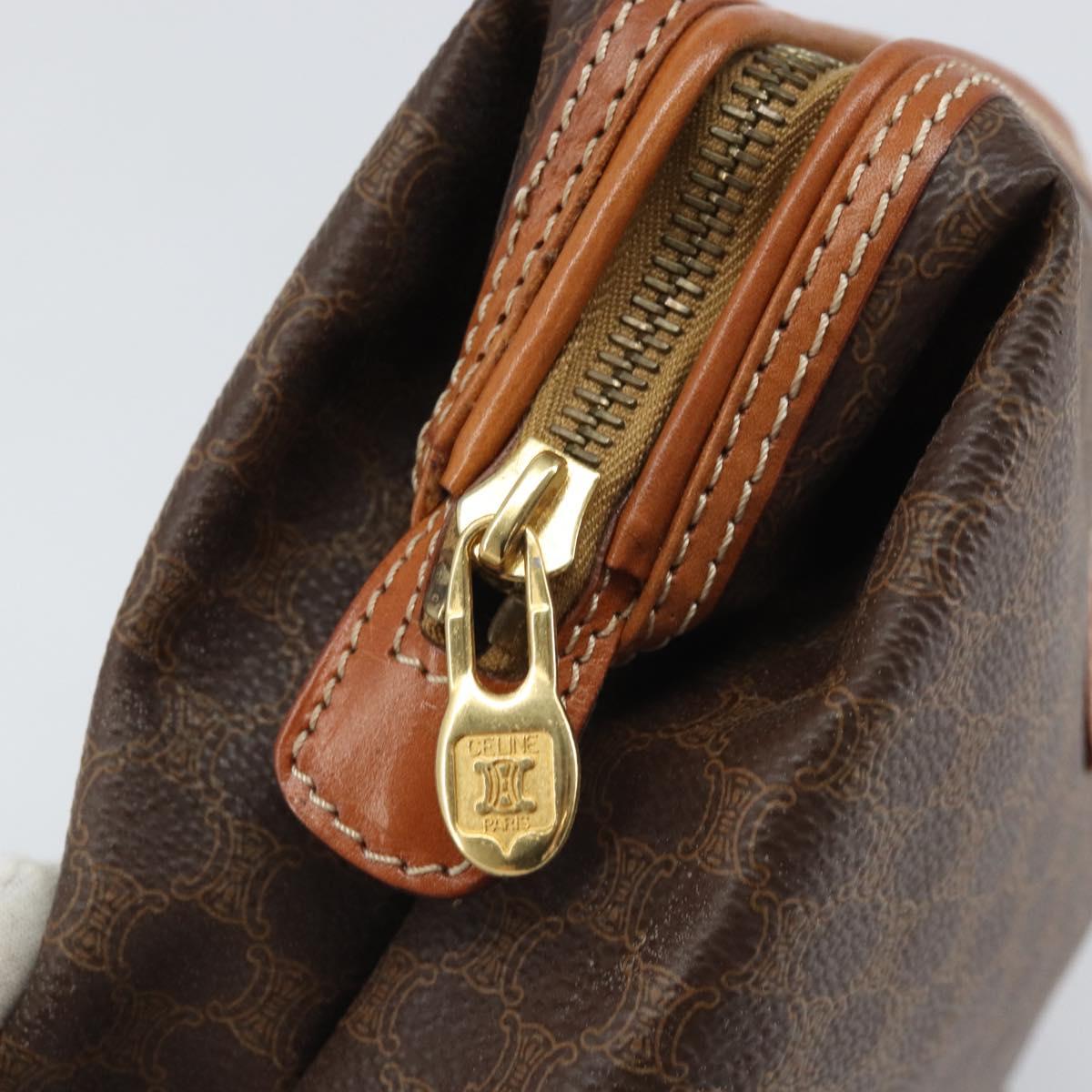 CELINE Macadam Canvas Pouch PVC Leather Brown Gold Auth 170685