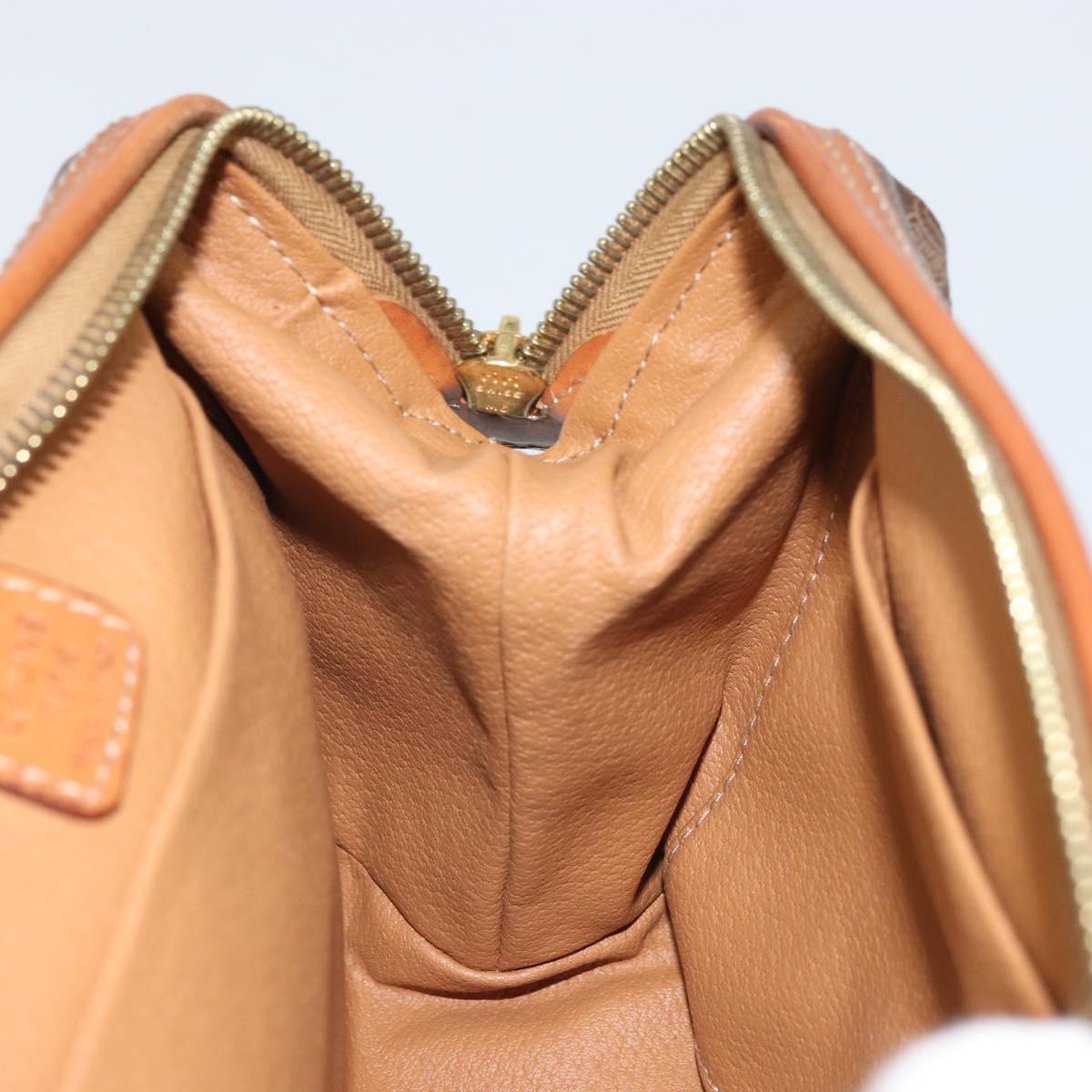 CELINE Macadam Canvas Pouch PVC Leather Brown Gold Auth 170685