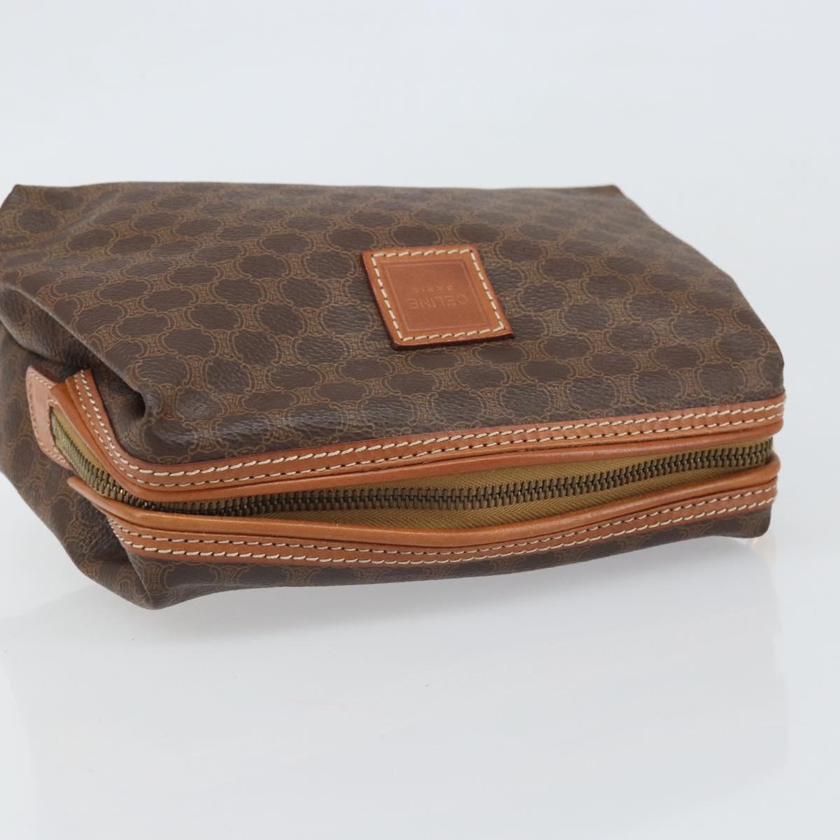 CELINE Macadam Canvas Pouch PVC Leather Brown Gold Auth 170685