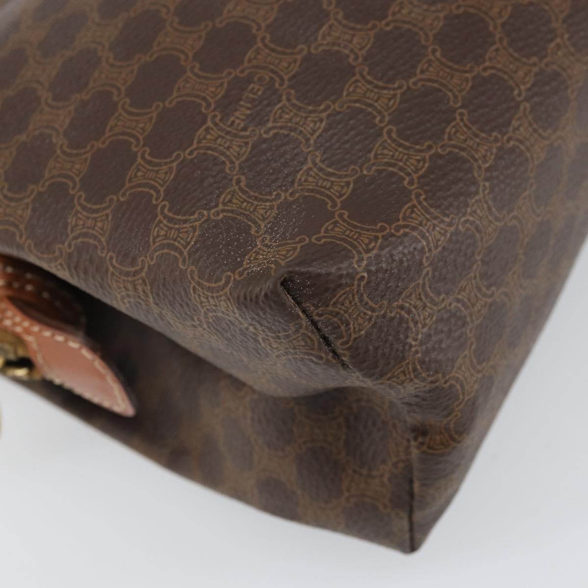 CELINE Macadam Canvas Pouch PVC Leather Brown Gold Auth 170685