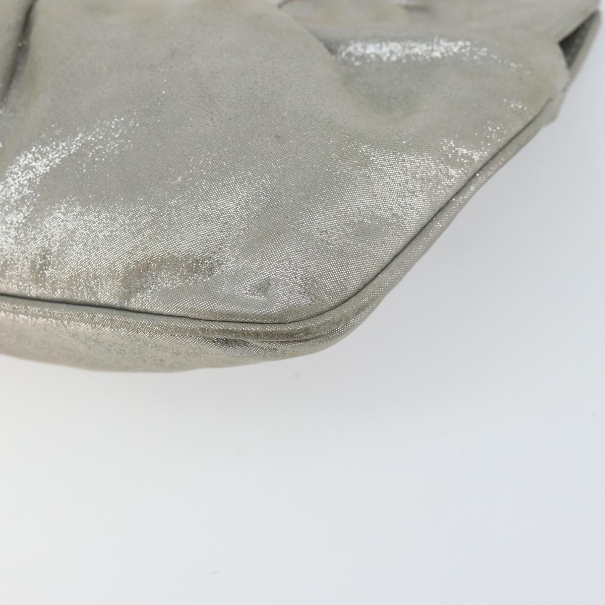 FENDI Hand Bag Leather Silver Auth 170686