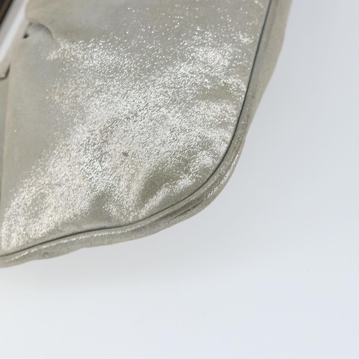 FENDI Hand Bag Leather Silver Auth 170686