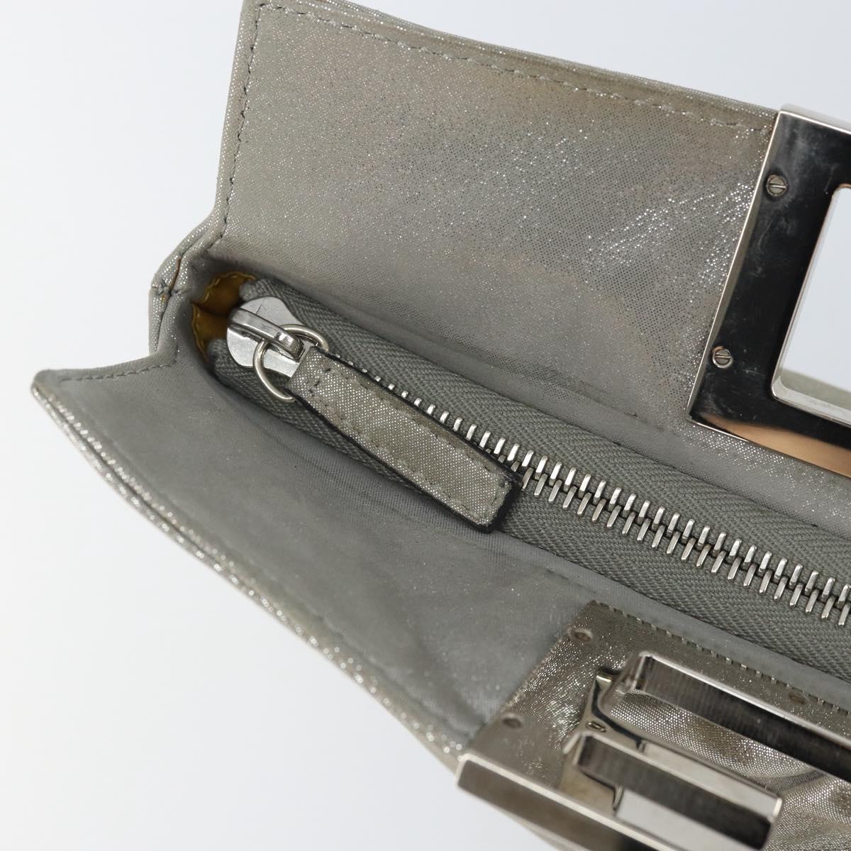 FENDI Hand Bag Leather Silver Auth 170686