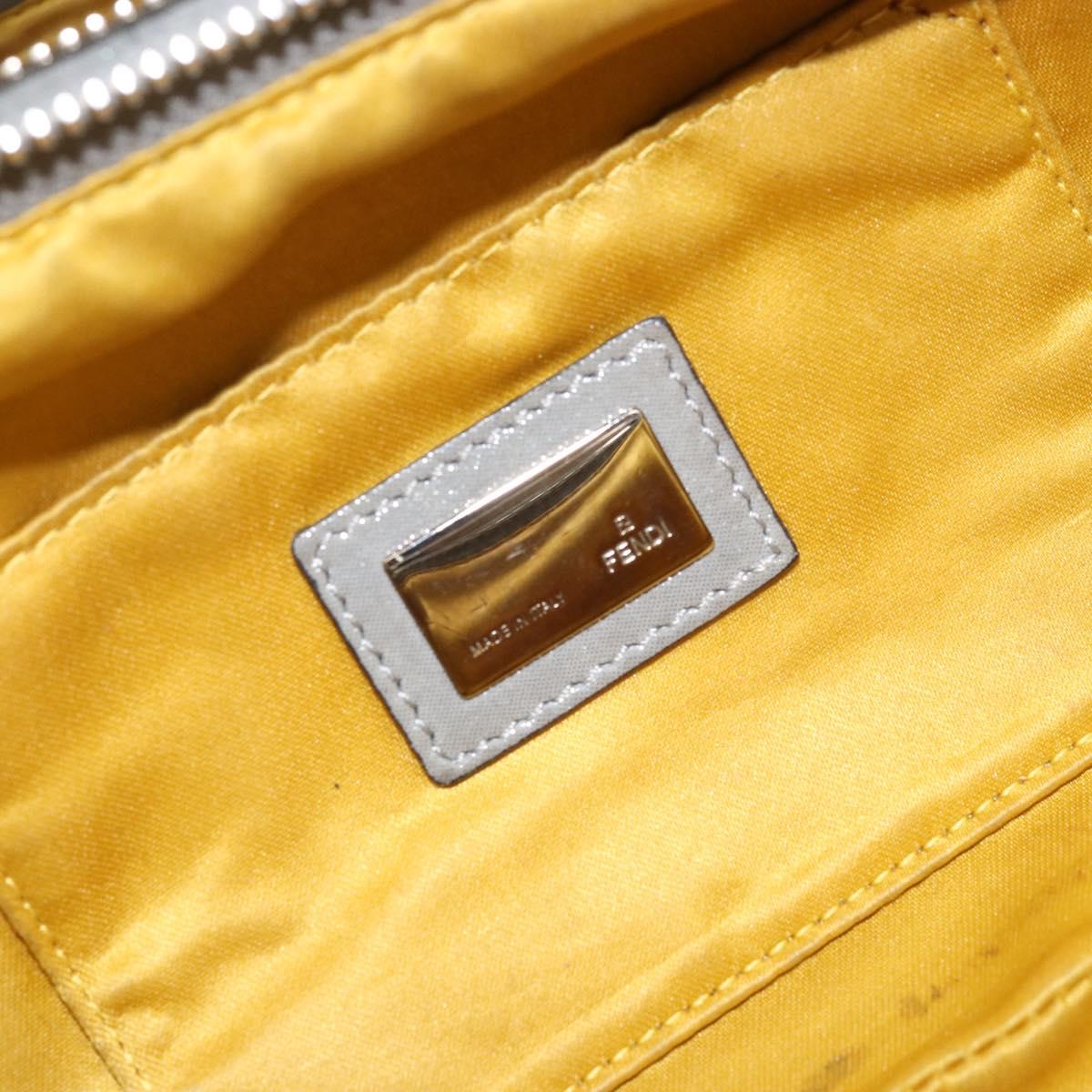 FENDI Hand Bag Leather Silver Auth 170686