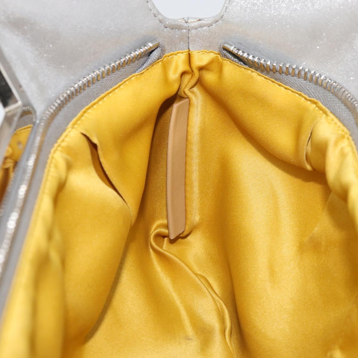 FENDI Hand Bag Leather Silver Auth 170686