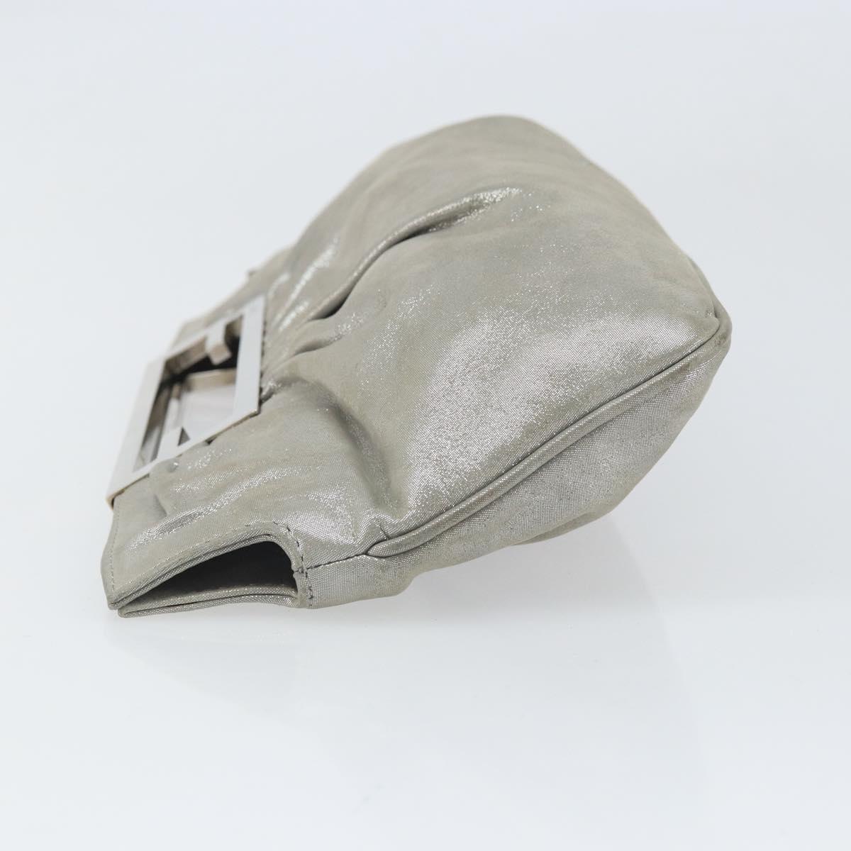 FENDI Hand Bag Leather Silver Auth 170686