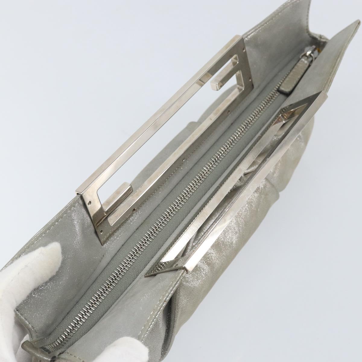 FENDI Hand Bag Leather Silver Auth 170686