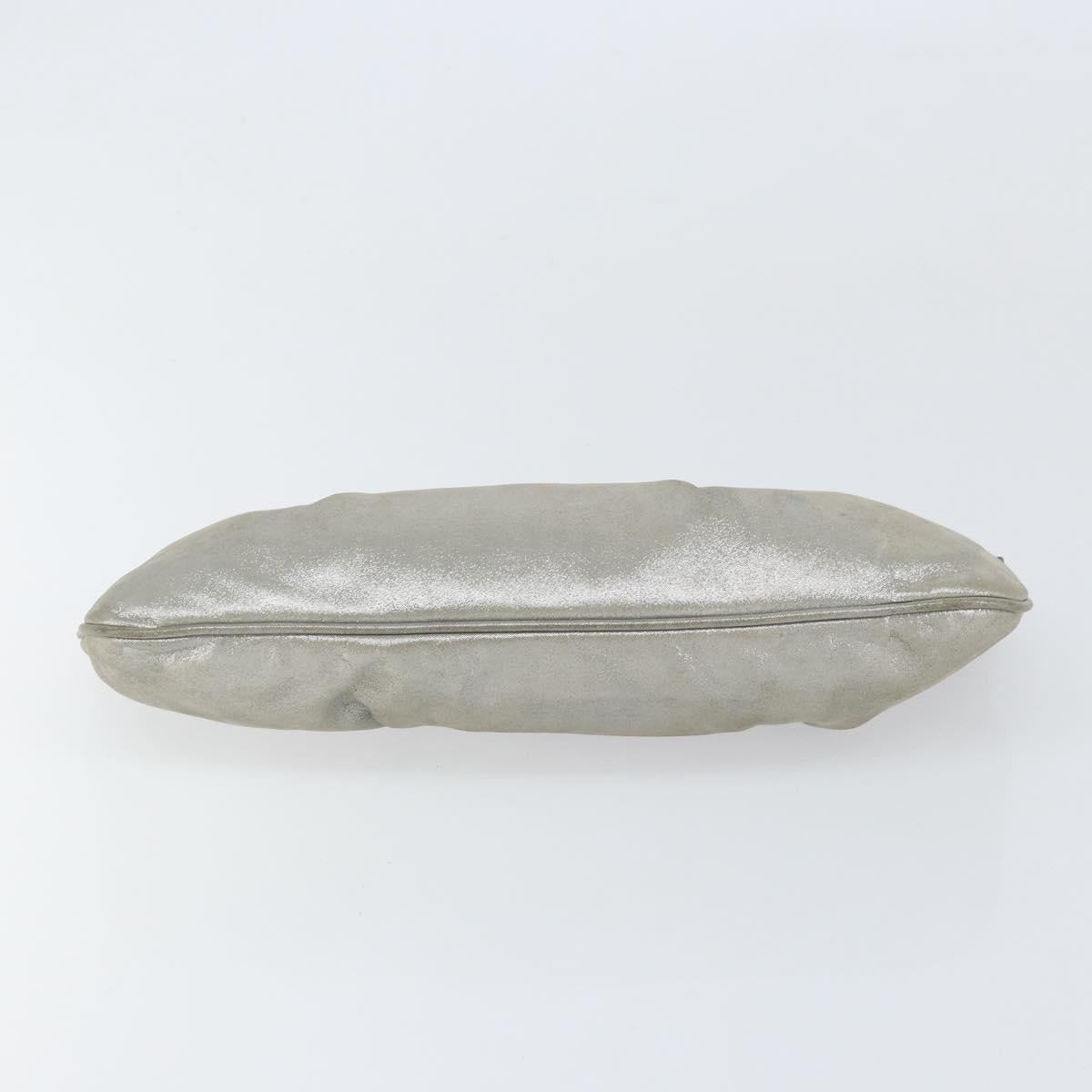 FENDI Hand Bag Leather Silver Auth 170686