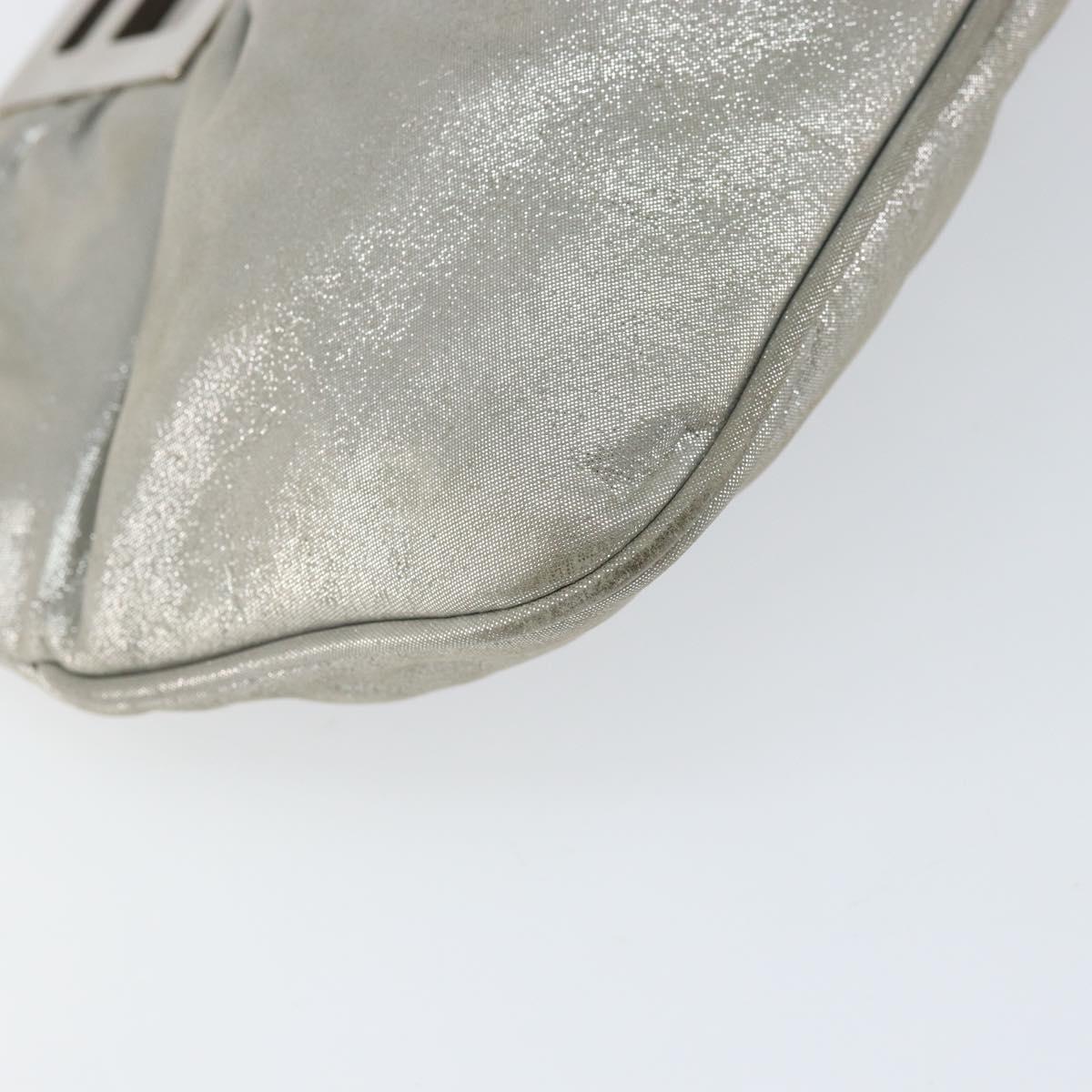 FENDI Hand Bag Leather Silver Auth 170686