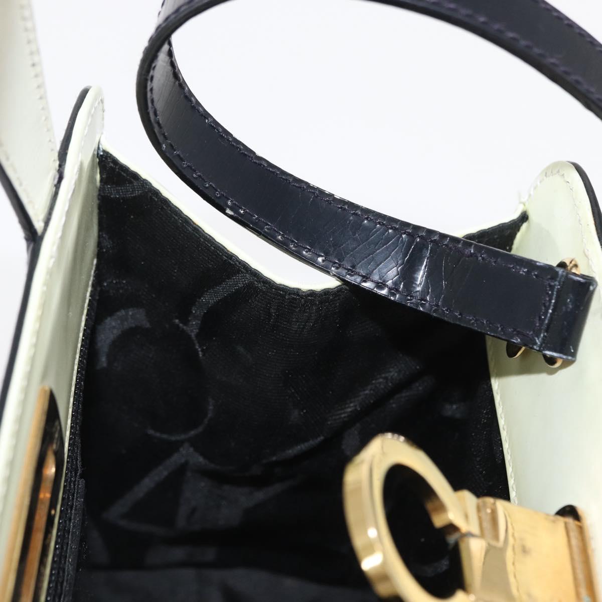 Salvatore Ferragamo Gancini Hand Bag Patent leather 2way Black Gold Auth 170695