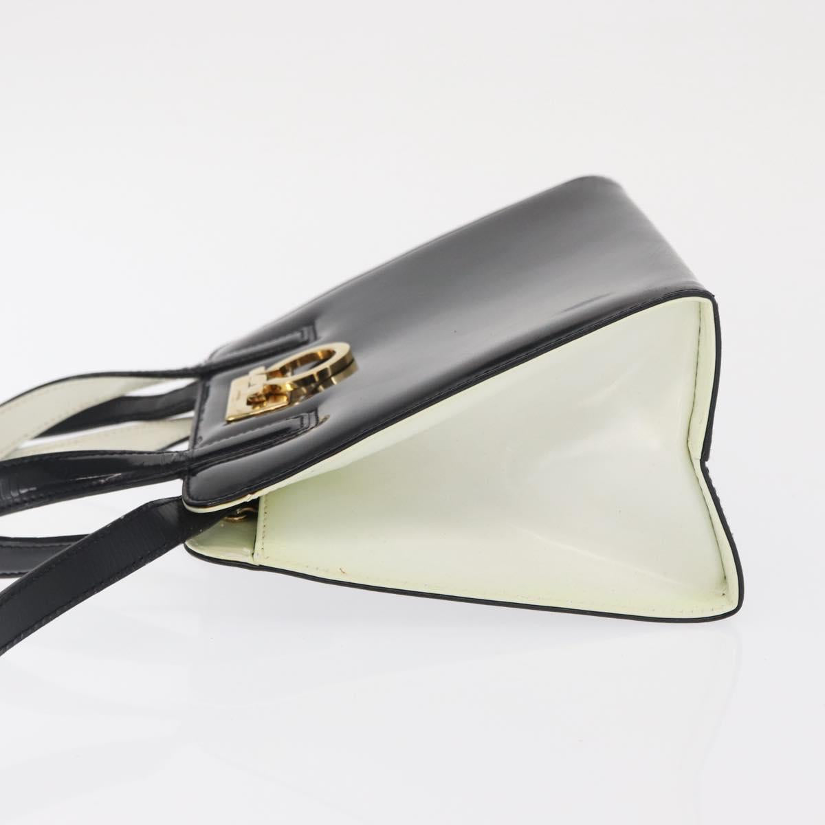 Salvatore Ferragamo Gancini Hand Bag Patent leather 2way Black Gold Auth 170695