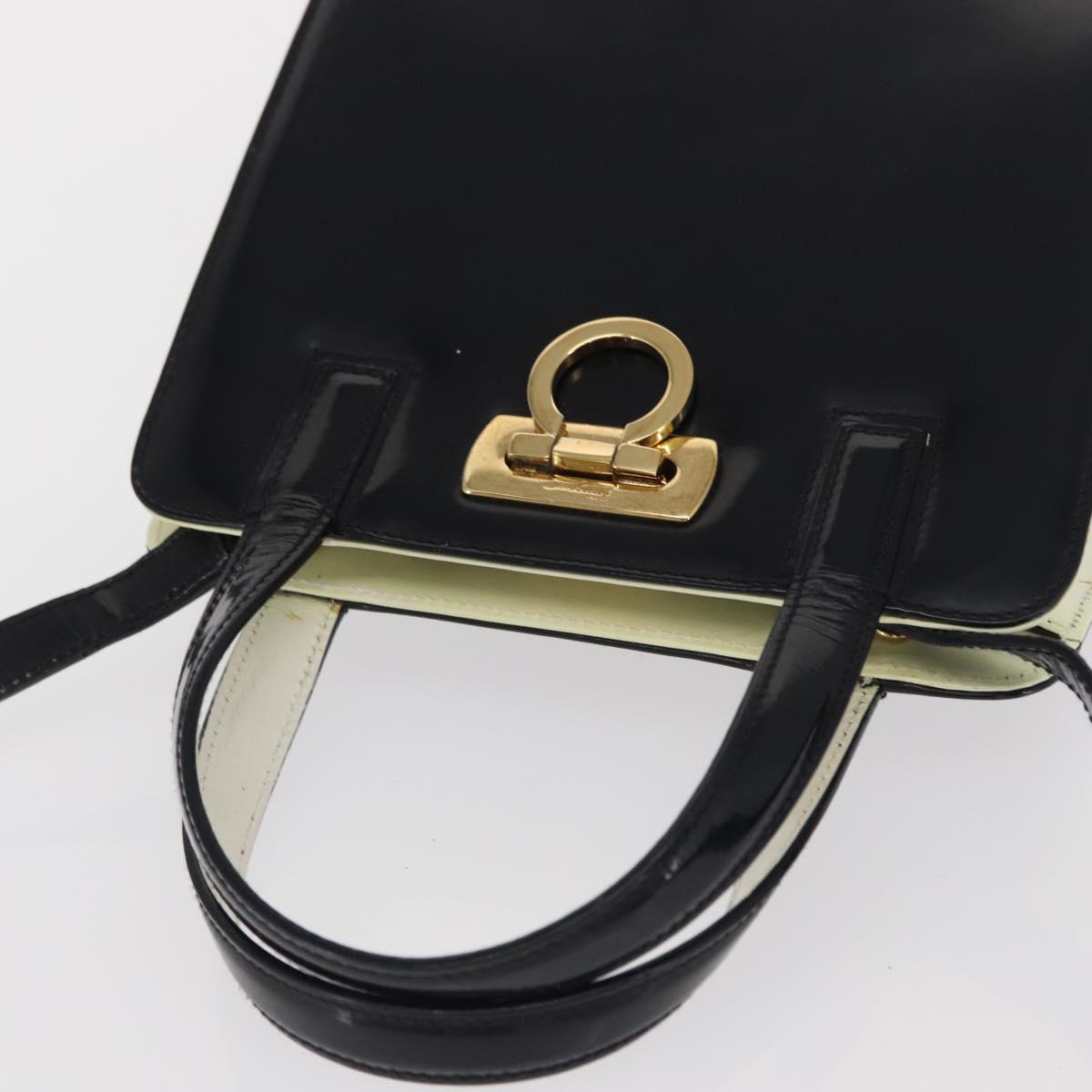 Salvatore Ferragamo Gancini Hand Bag Patent leather 2way Black Gold Auth 170695