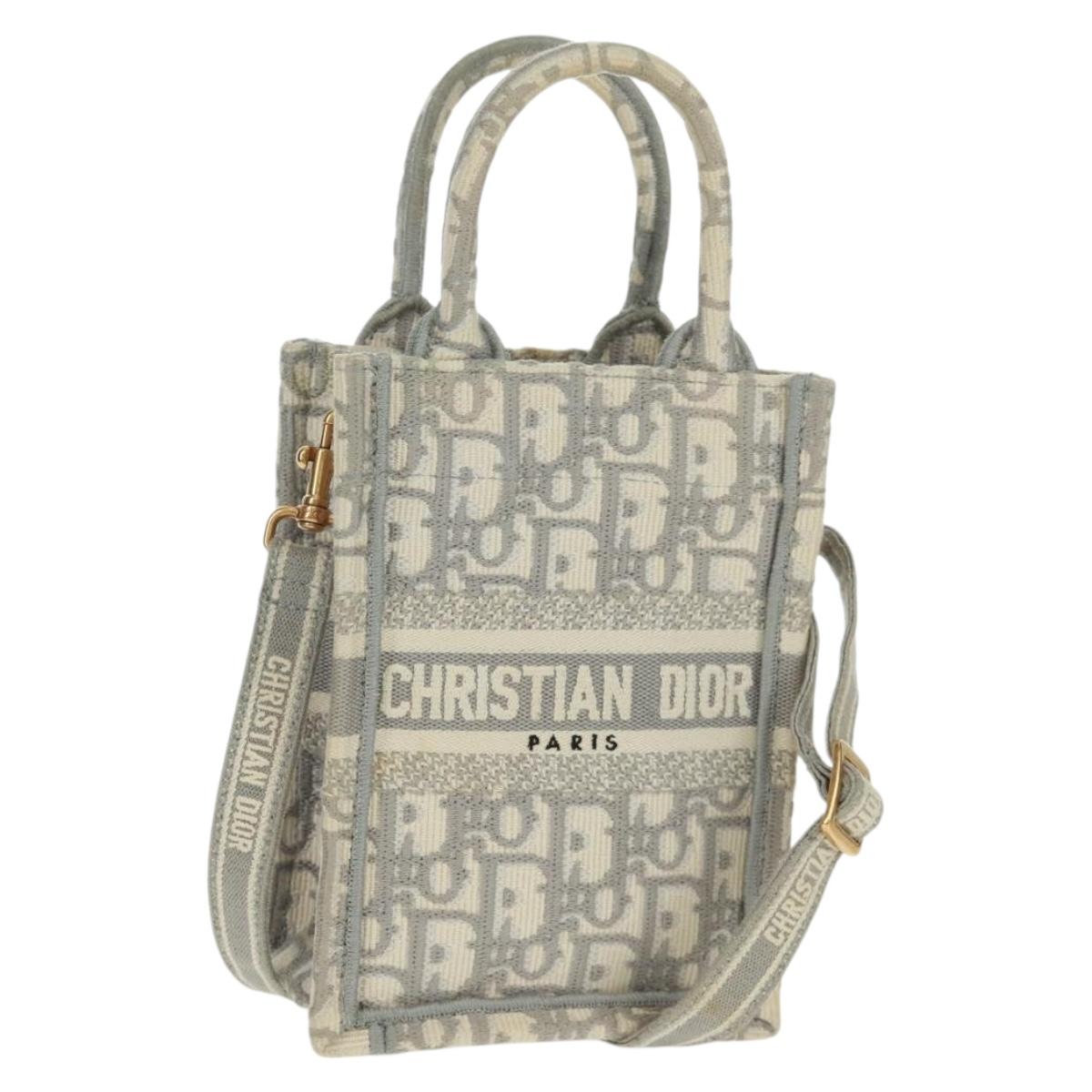 Christian Dior Trotter Canvas Oblique Book Tote Mini Bag White Gold Auth 170699M