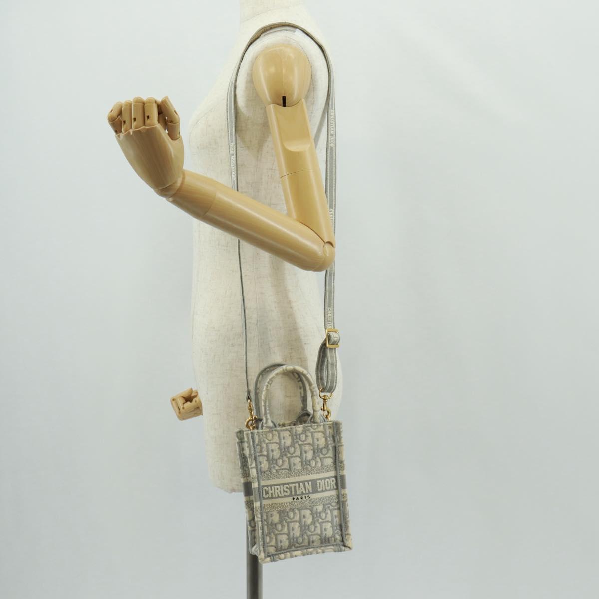 Christian Dior Trotter Canvas Oblique Book Tote Mini Bag White Gold Auth 170699M