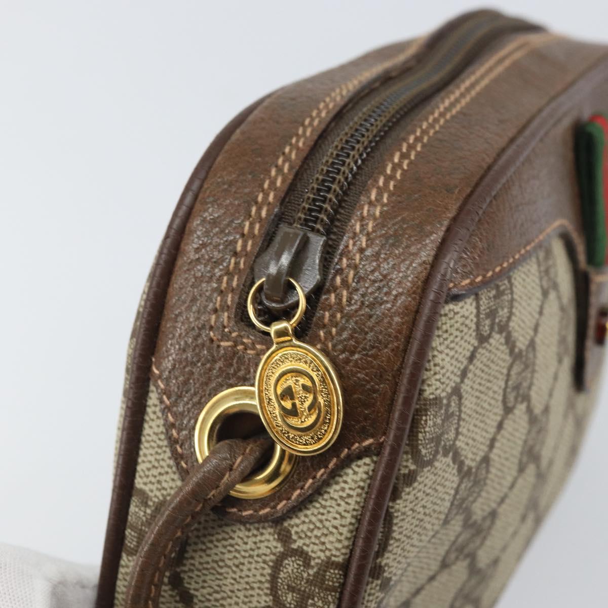GUCCI GG Supreme Web Sherry Line Bag PVC Beige Gold 007 58 6112 Auth 170700
