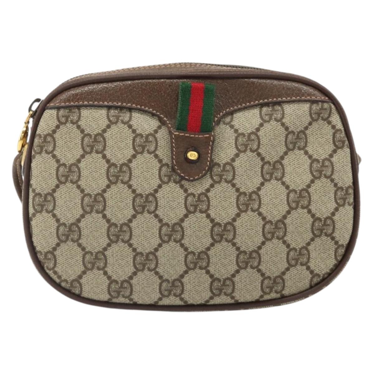 GUCCI GG Supreme Web Sherry Line Bag PVC Beige Gold 007 58 6112 Auth 170700