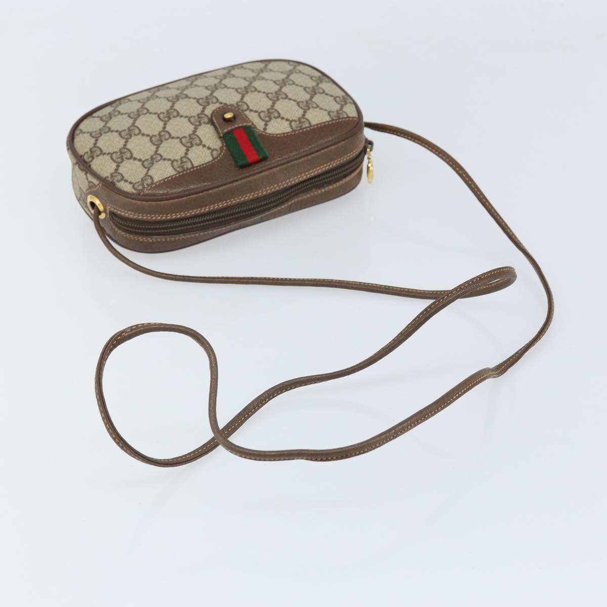 GUCCI GG Supreme Web Sherry Line Bag PVC Beige Gold 007 58 6112 Auth 170700