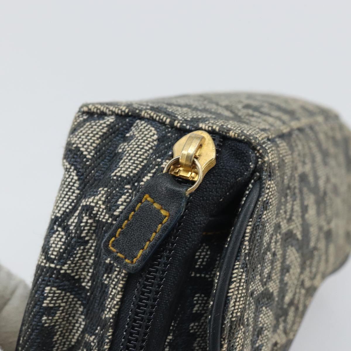 Christian Dior Trotter Canvas Saddle Pouch Navy Gold Auth 170701
