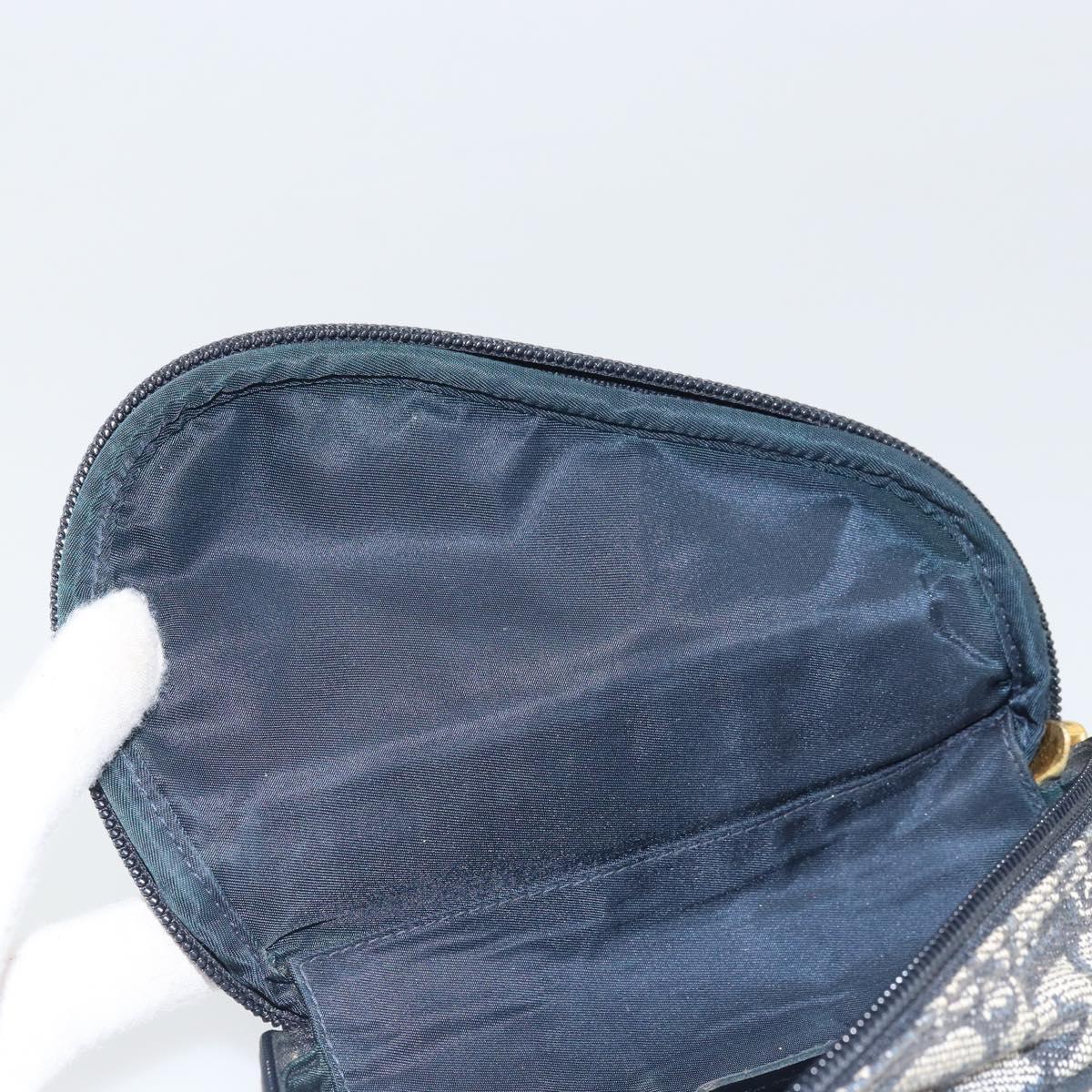 Christian Dior Trotter Canvas Saddle Pouch Navy Gold Auth 170701