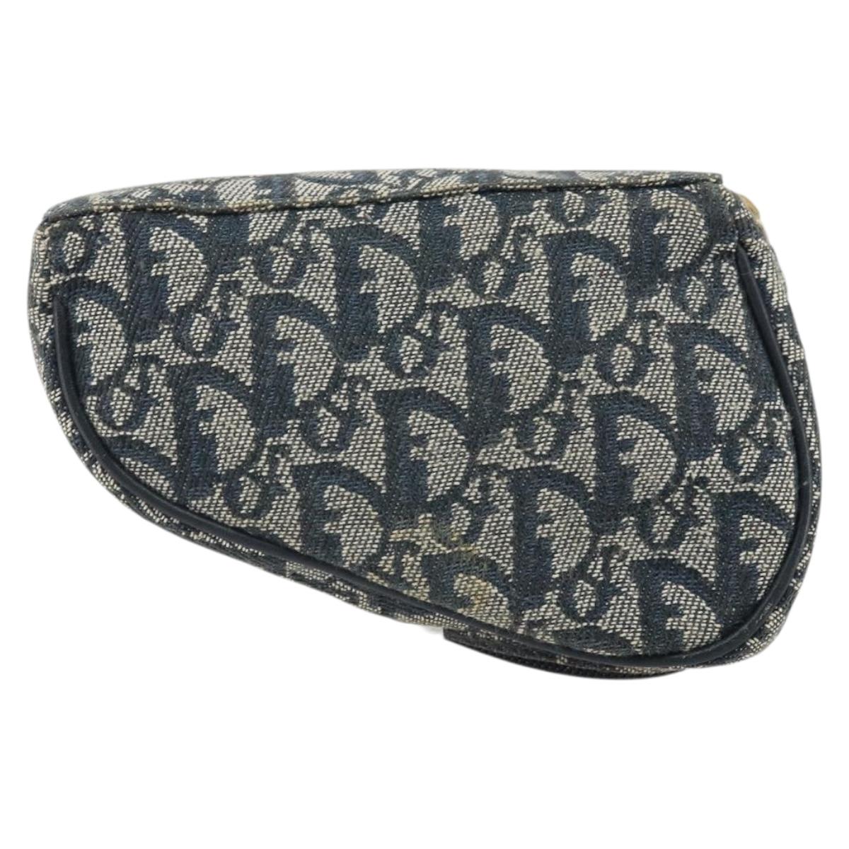 Christian Dior Trotter Canvas Saddle Pouch Navy Gold Auth 170701