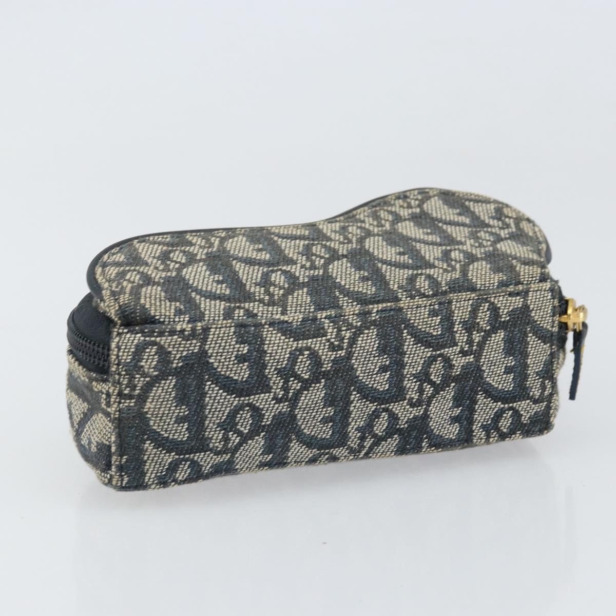 Christian Dior Trotter Canvas Saddle Pouch Navy Gold Auth 170701