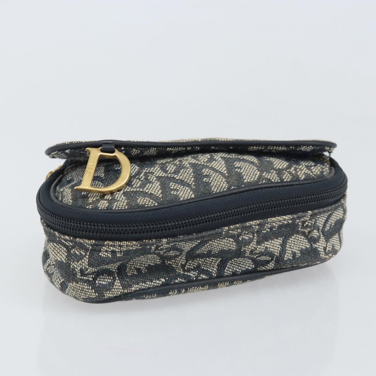 Christian Dior Trotter Canvas Saddle Pouch Navy Gold Auth 170701