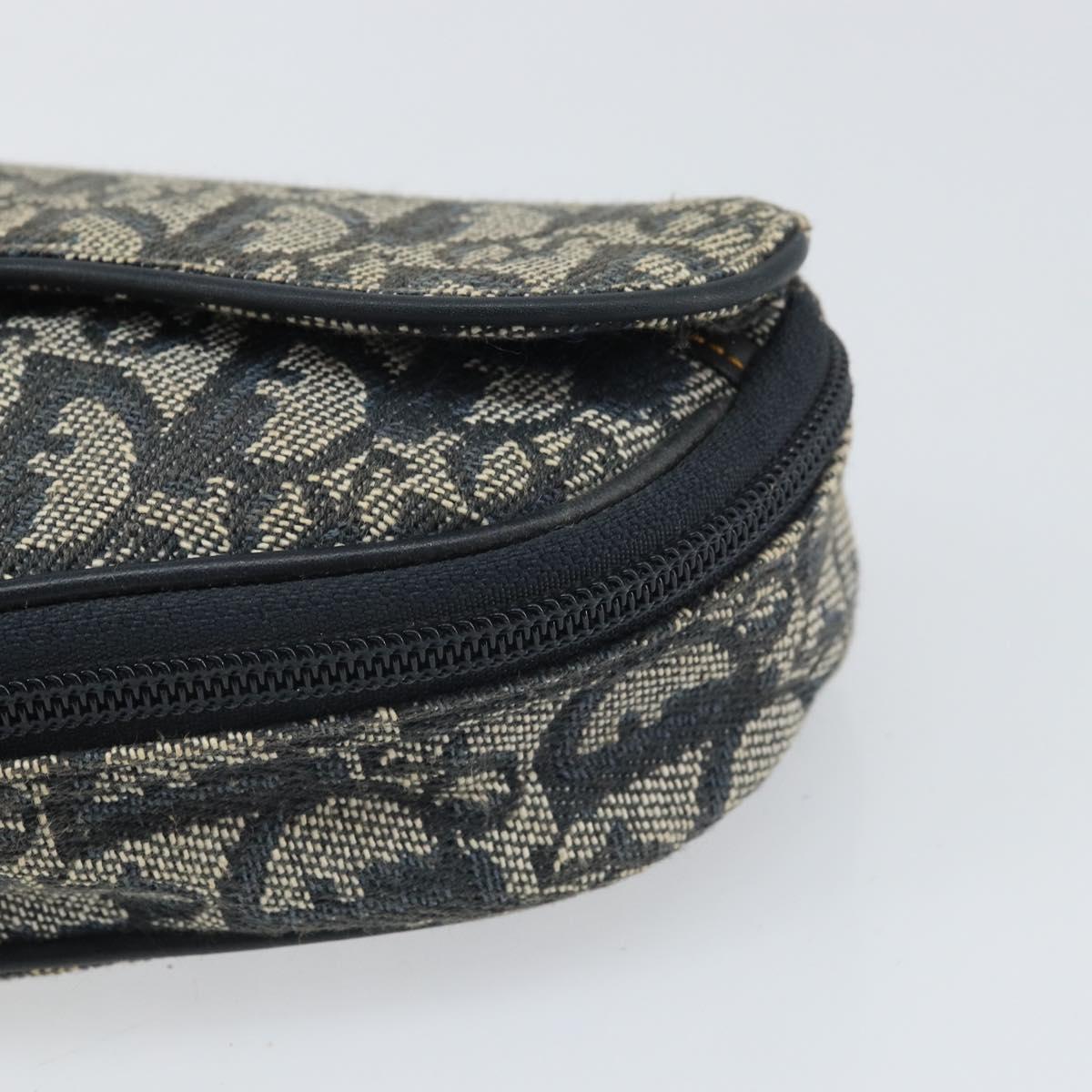 Christian Dior Trotter Canvas Saddle Pouch Navy Gold Auth 170701