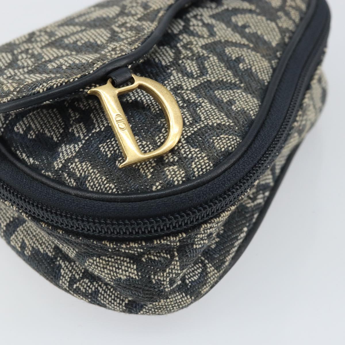 Christian Dior Trotter Canvas Saddle Pouch Navy Gold Auth 170701