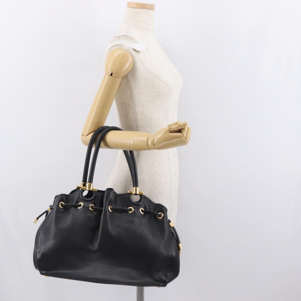 Salvatore Ferragamo Gancini Tote Bag Leather Black Gold Auth 170707