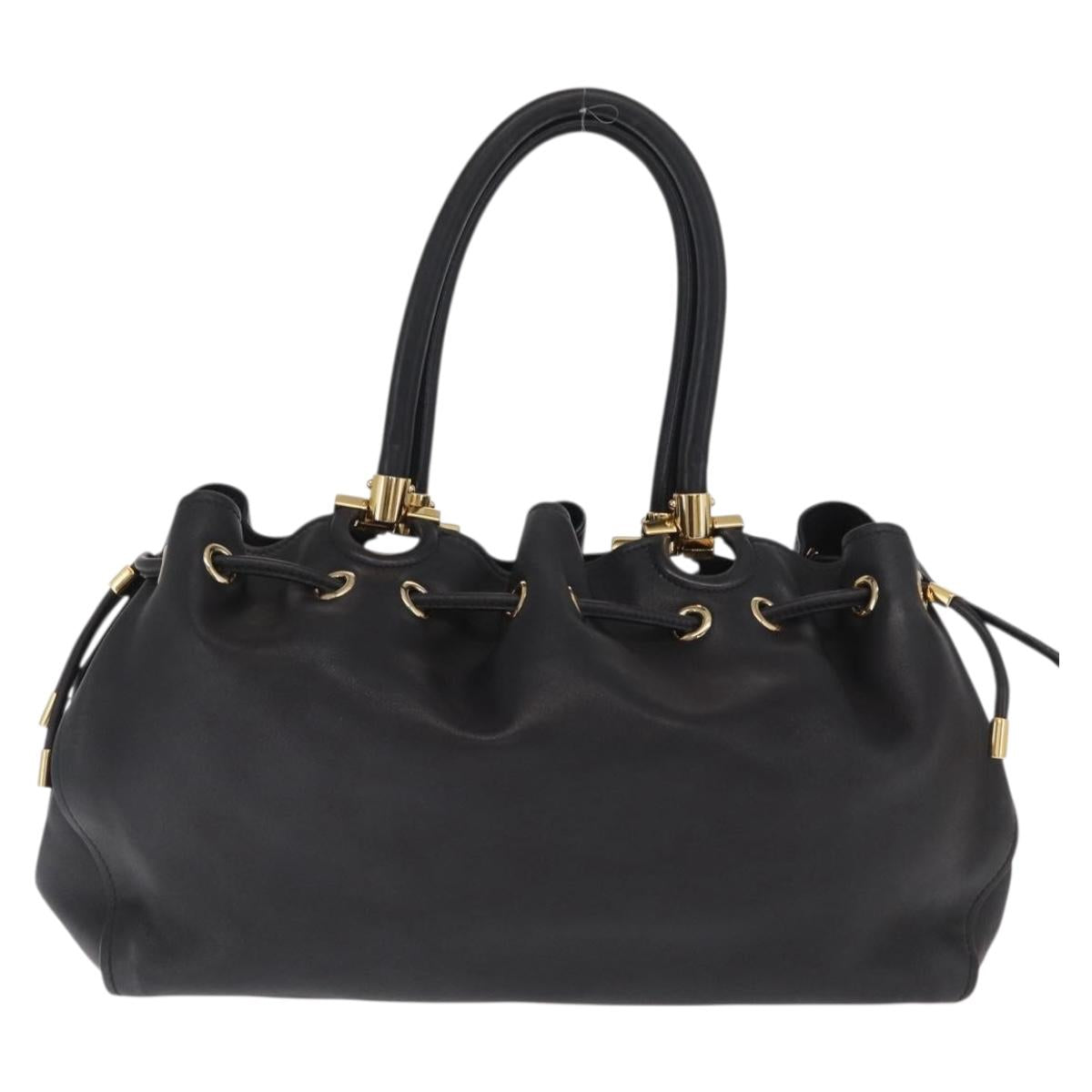 Salvatore Ferragamo Gancini Tote Bag Leather Black Gold Auth 170707