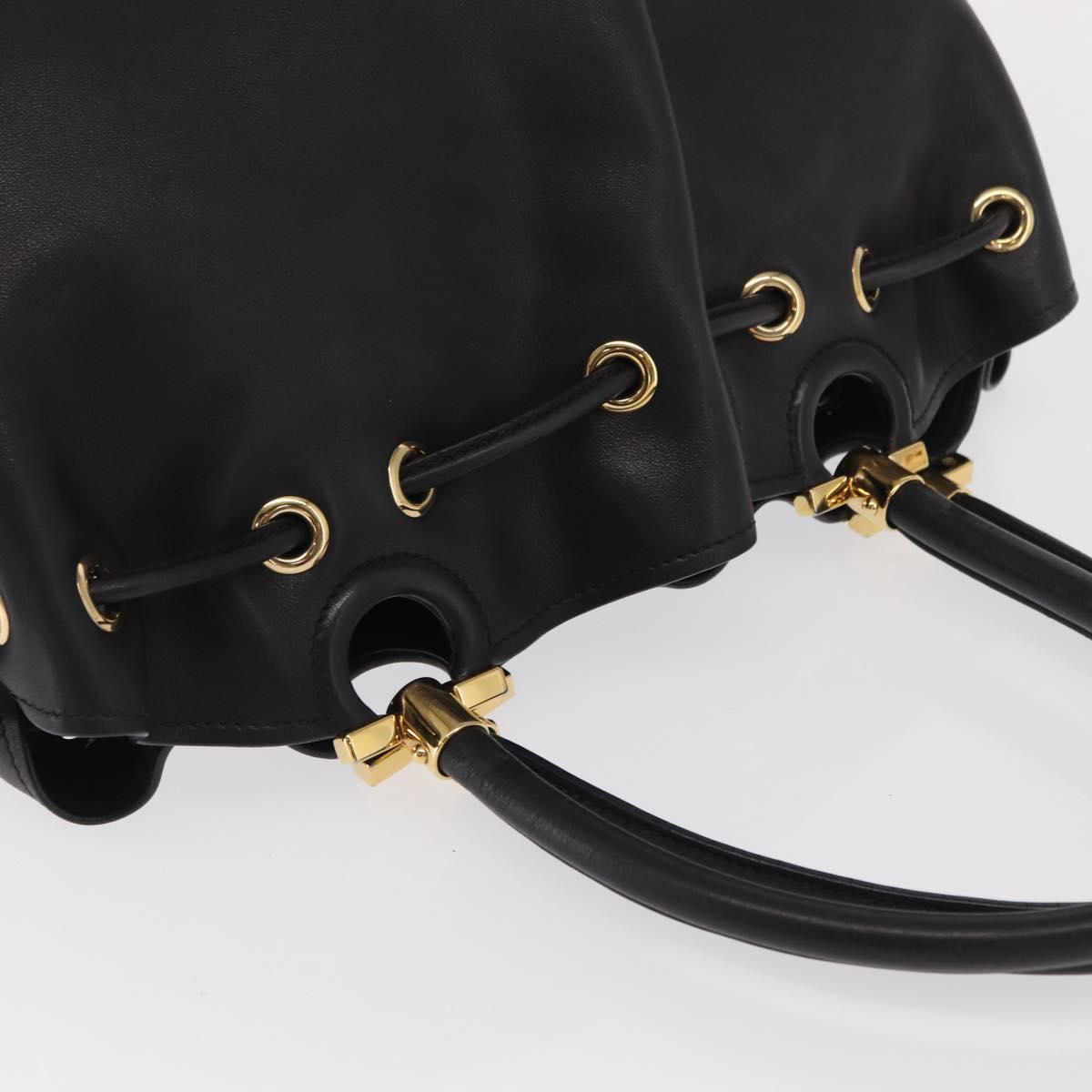 Salvatore Ferragamo Gancini Tote Bag Leather Black Gold Auth 170707