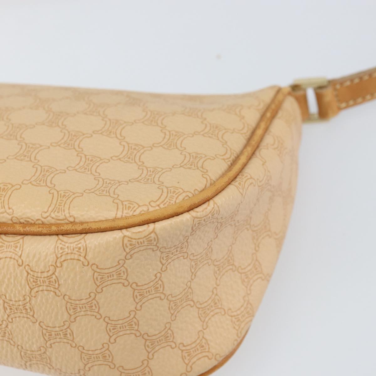 CELINE Macadam Canvas Shoulder Bag PVC Leather Beige Gold Auth 170714