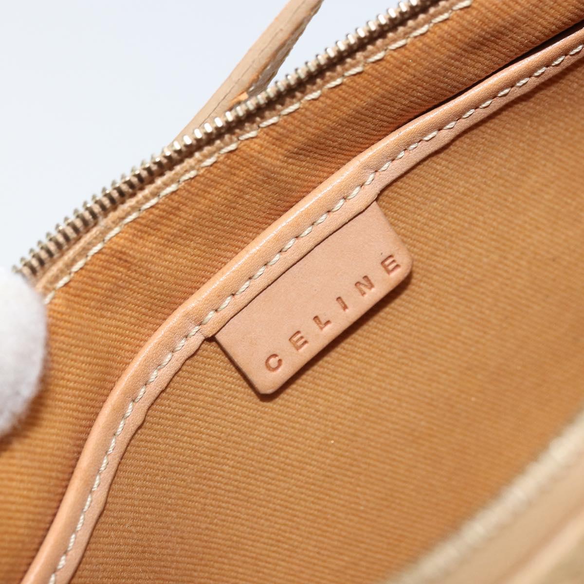 CELINE Macadam Canvas Shoulder Bag PVC Leather Beige Gold Auth 170714