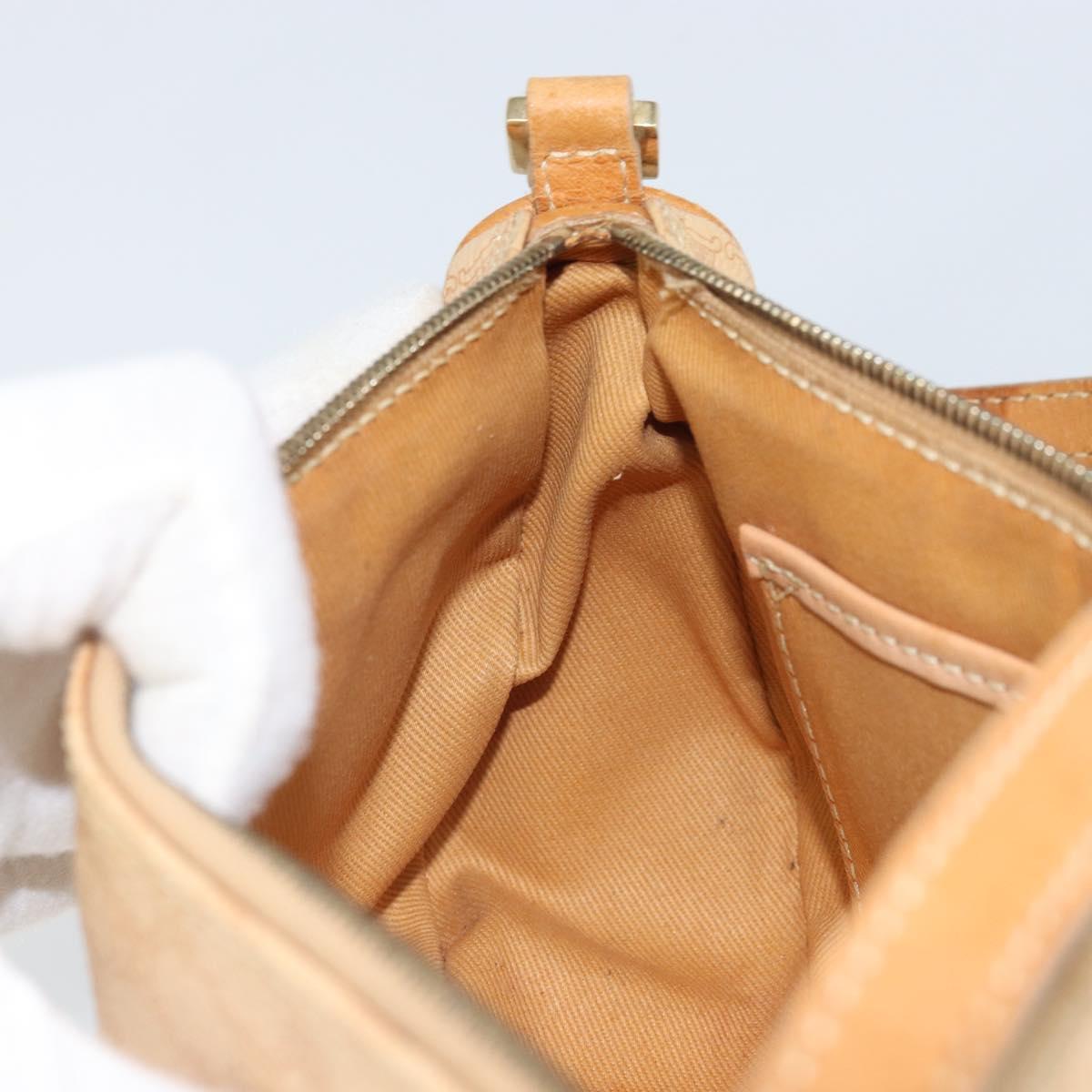 CELINE Macadam Canvas Shoulder Bag PVC Leather Beige Gold Auth 170714