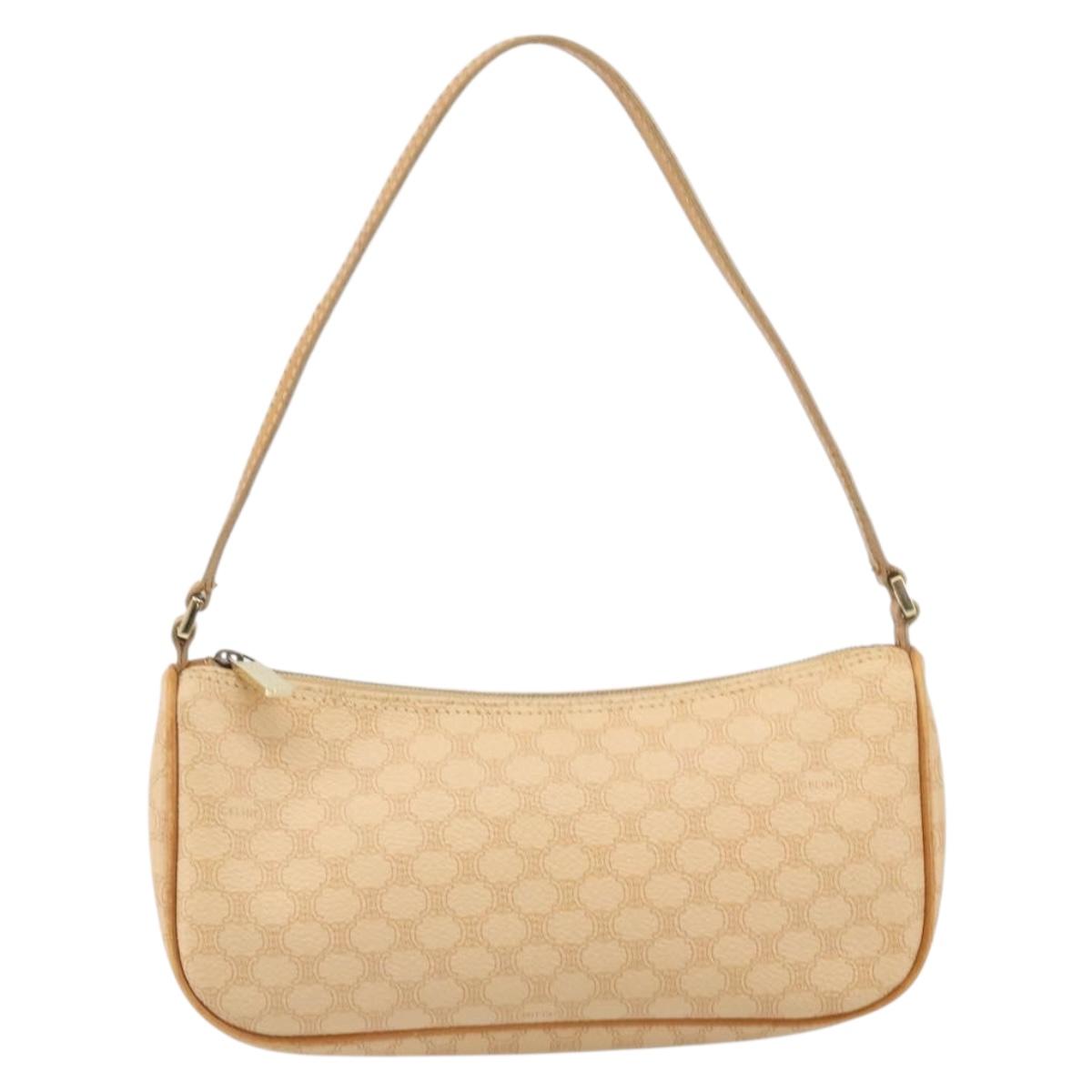 CELINE Macadam Canvas Shoulder Bag PVC Leather Beige Gold Auth 170714