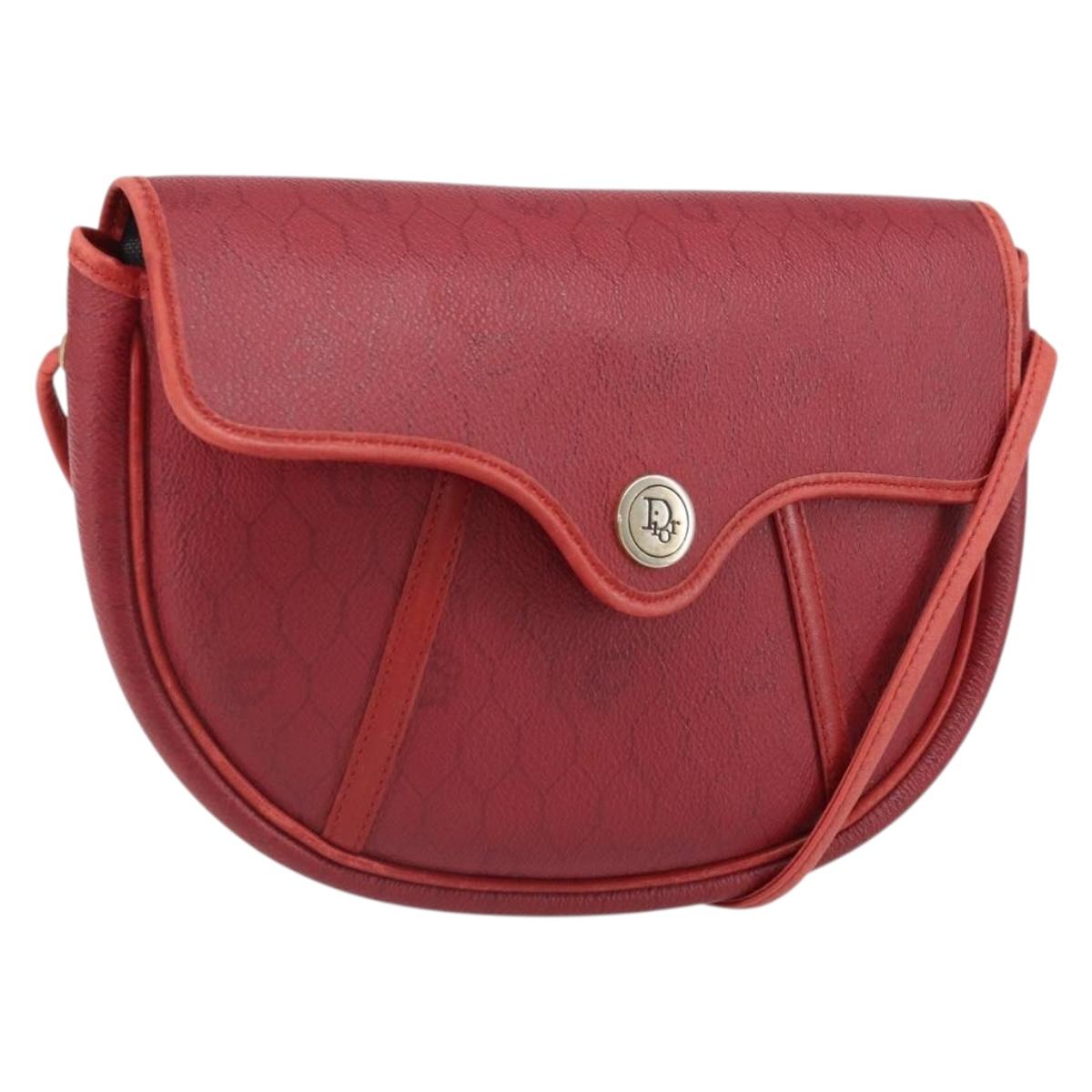 Christian Dior Honeycomb Canvas Shoulder Bag PVC Red Gold Auth 170715