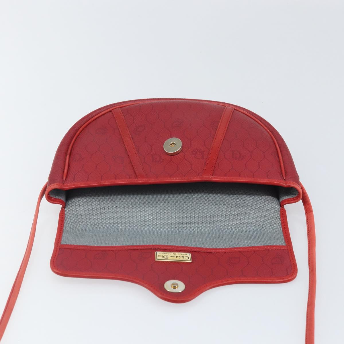 Christian Dior Honeycomb Canvas Shoulder Bag PVC Red Gold Auth 170715