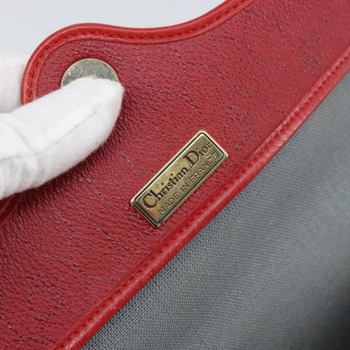 Christian Dior Honeycomb Canvas Shoulder Bag PVC Red Gold Auth 170715