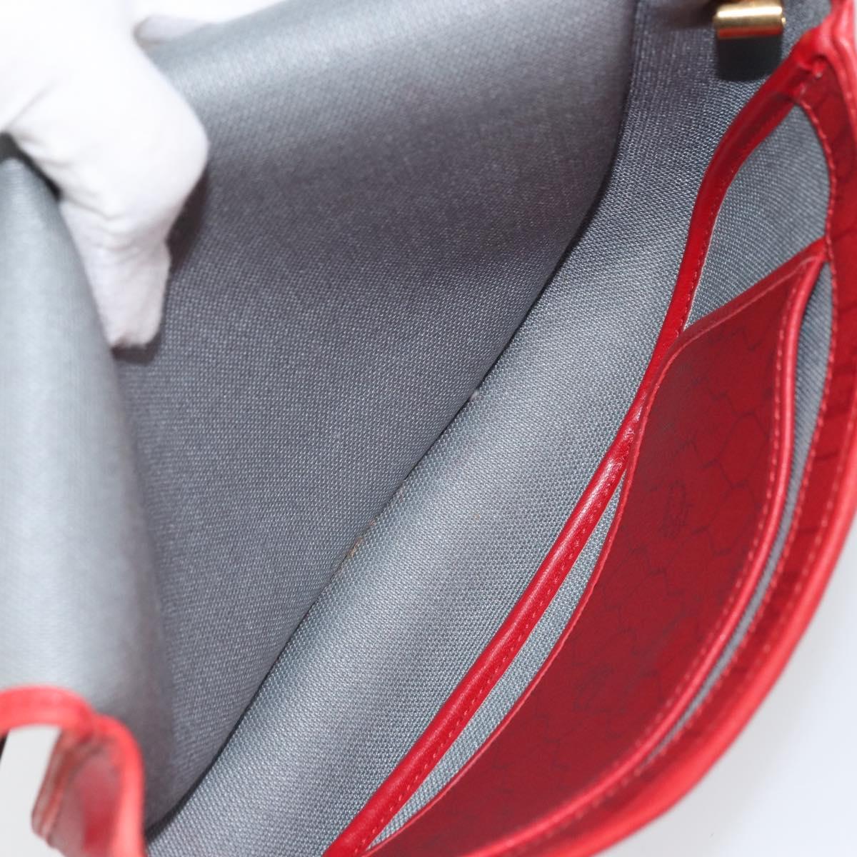 Christian Dior Honeycomb Canvas Shoulder Bag PVC Red Gold Auth 170715