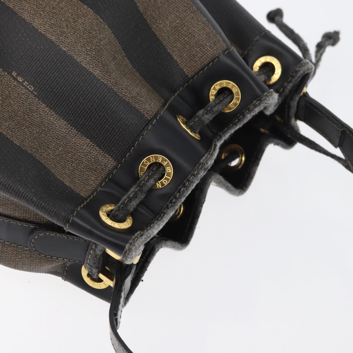 FENDI Pecan Canvas Shoulder Bag PVC Black Brown Auth 170718