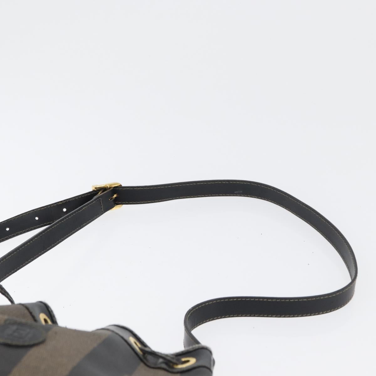 FENDI Pecan Canvas Shoulder Bag PVC Black Brown Auth 170718